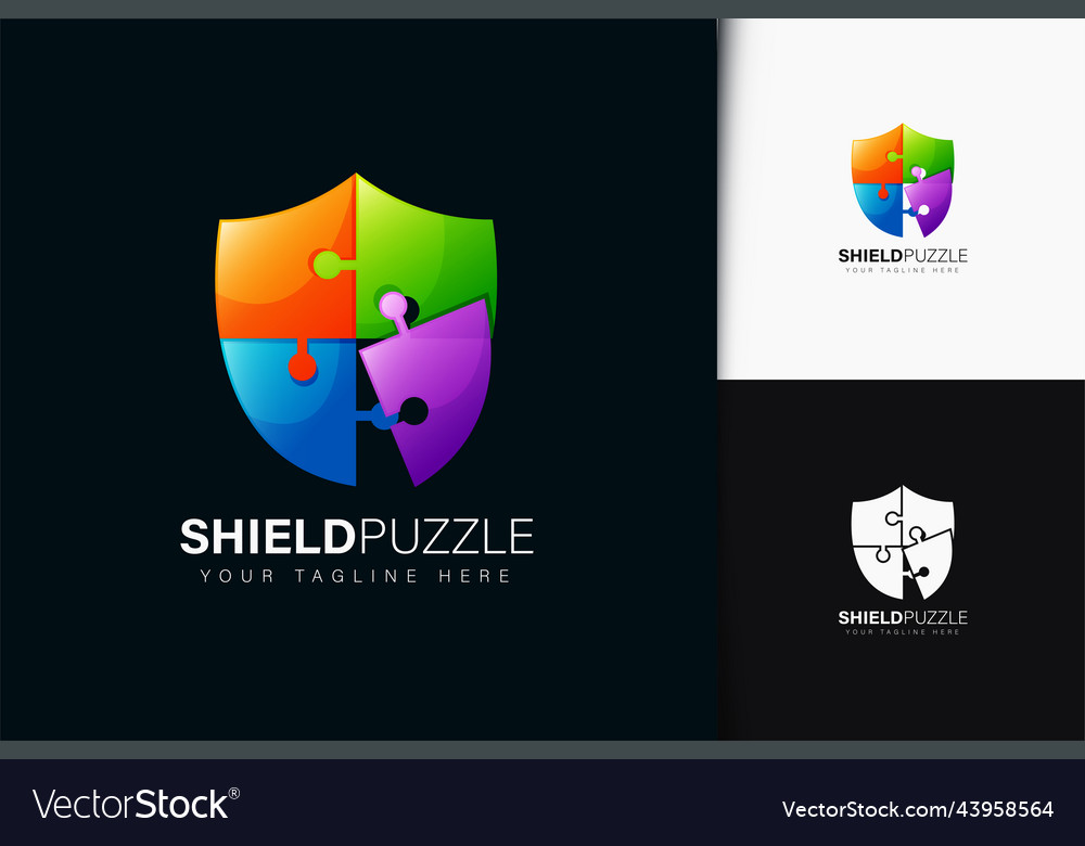 Shield puzzle logo design with gradient