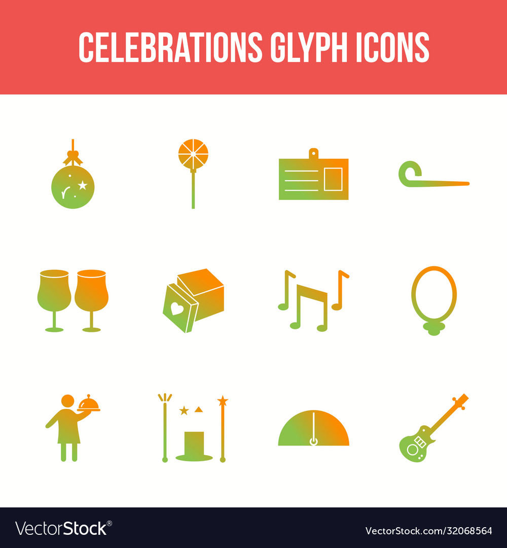 Einzigartige Feier Glyph Icon Set