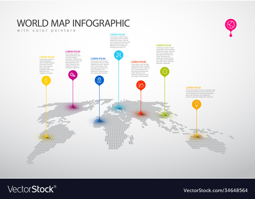 World map infograph template with pointer marks