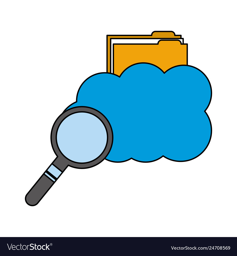 Cloud computing with folder and magnifying glass