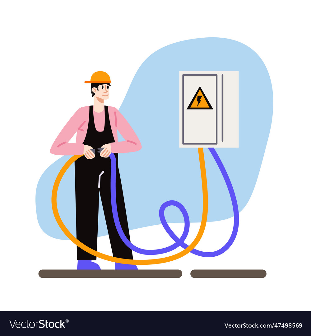 Electrician standing near electrical panel