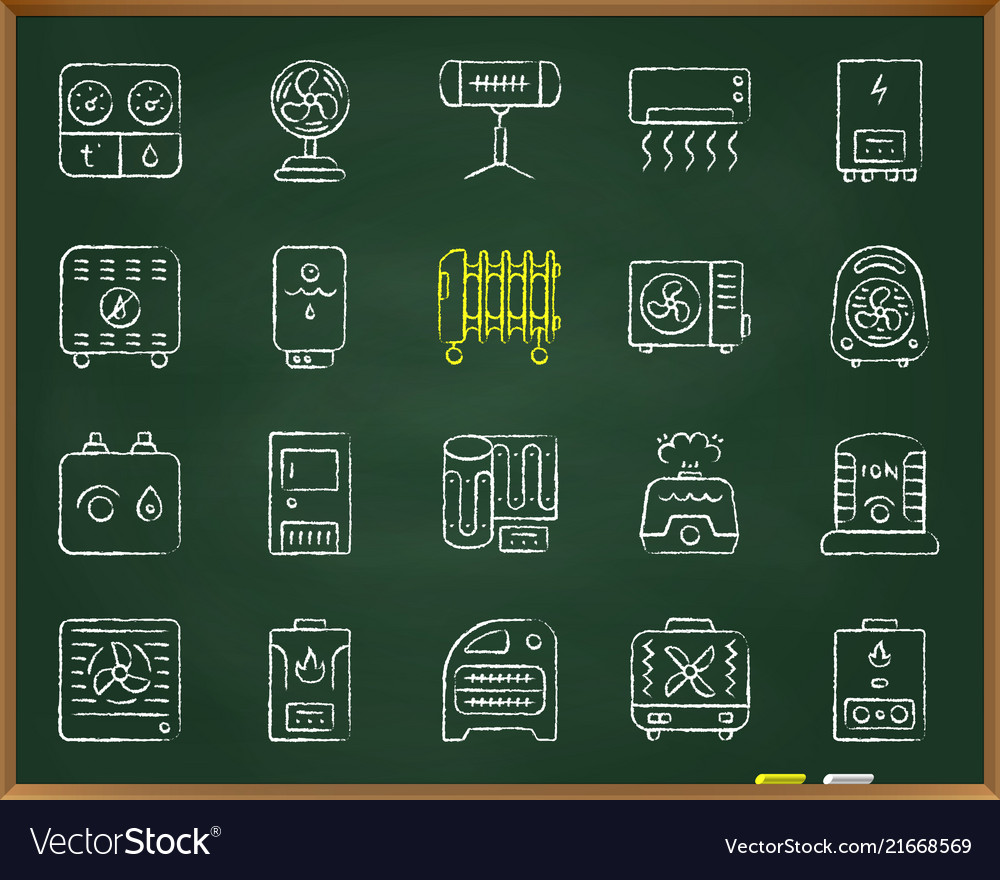 Hvac chalk draw line icons set vector image