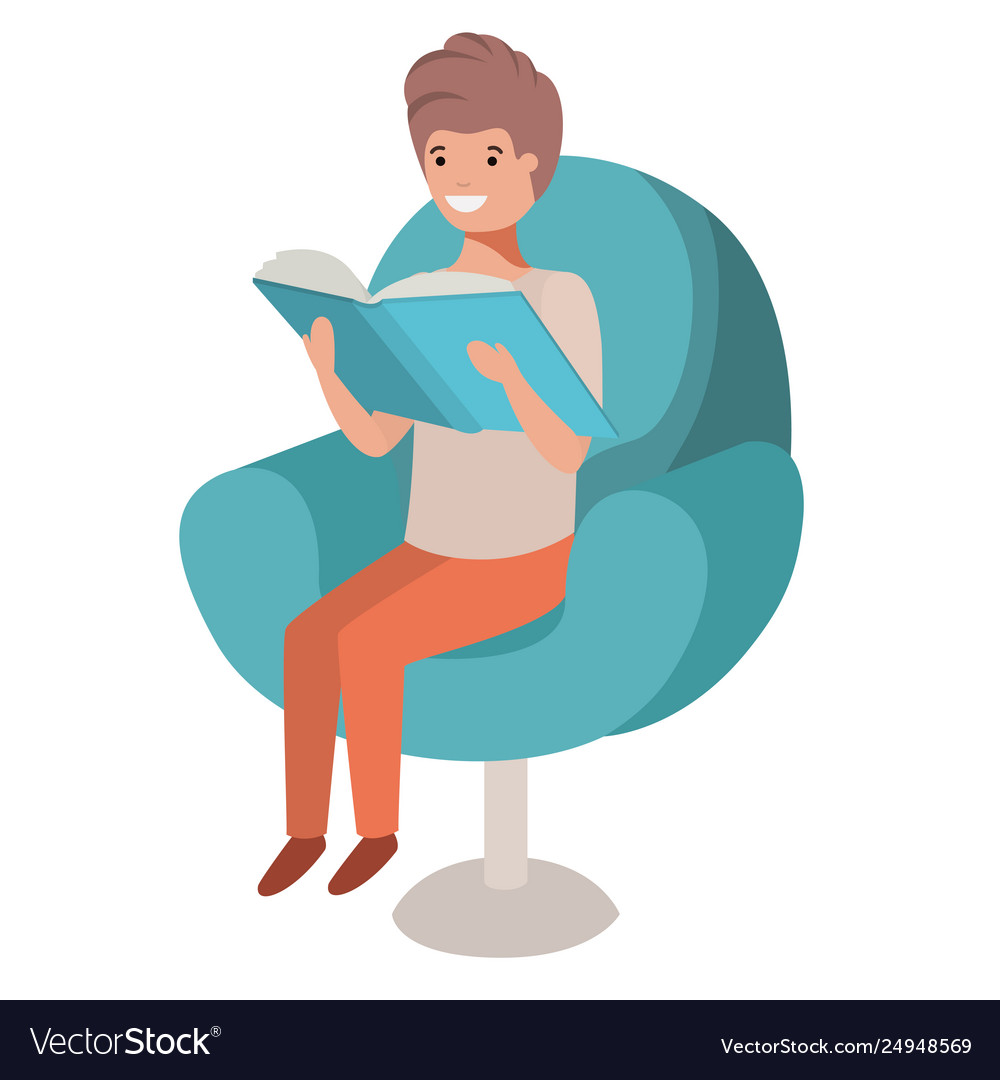 Man reading book in sofa avatar character Vector Image Man reading book in sofa avatar character