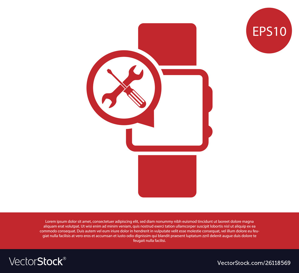 Red smartwatch with screwdriver and wrench icon