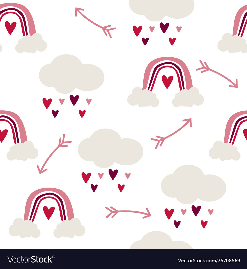 Seamless pattern rainbows and clouds with rain vector image Seamless pattern rainbows and clouds with rain