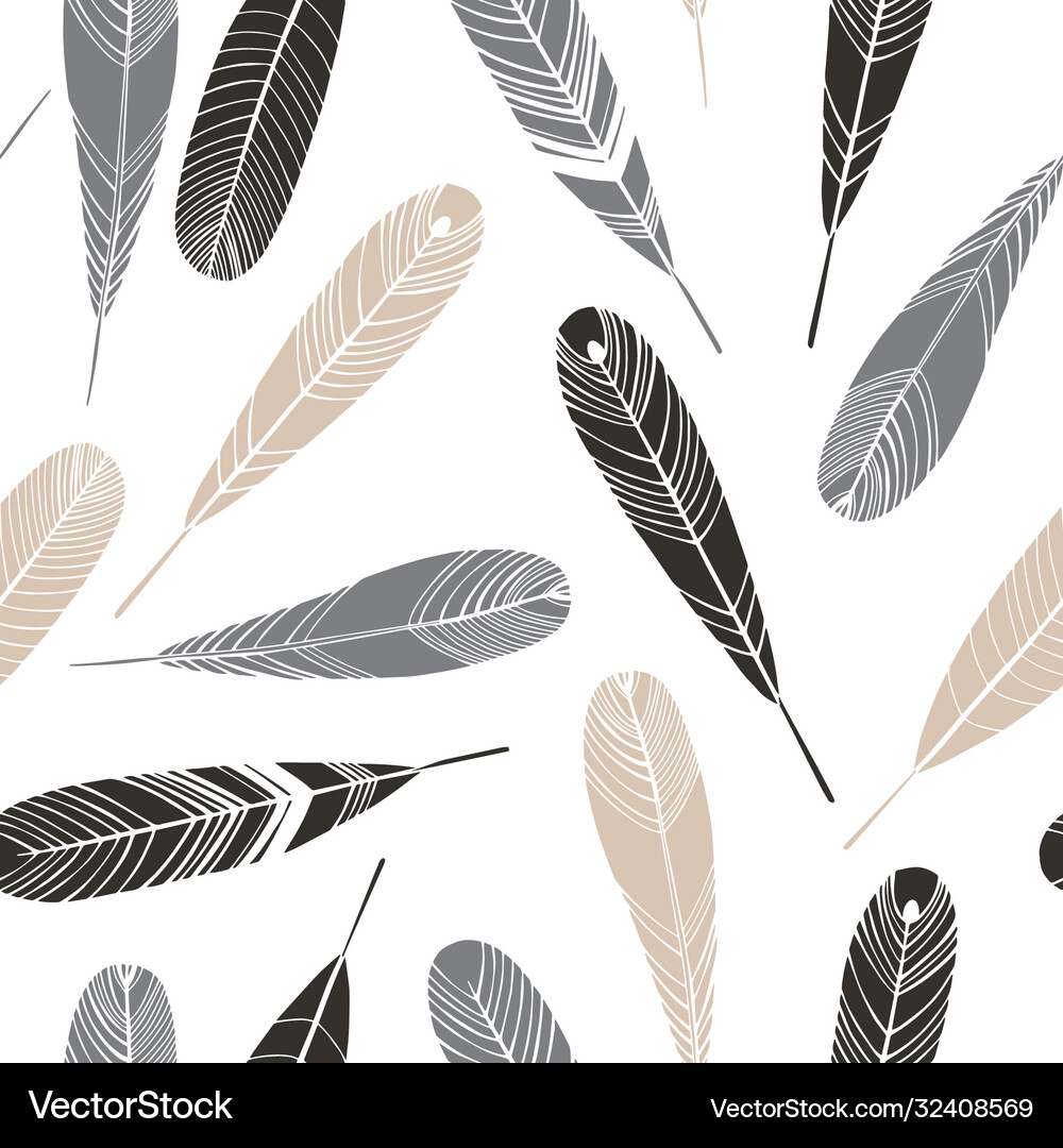 Seamless pattern with feathers on a white Vector Image