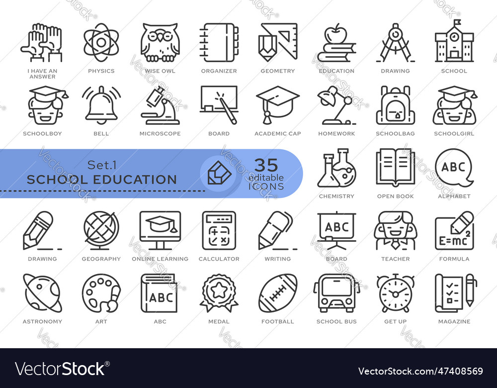 Set icons school education 01 Royalty Free Vector Image