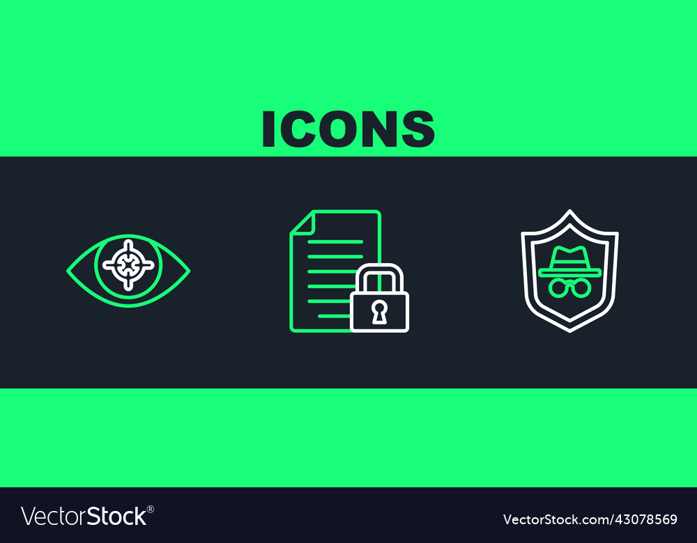 Set line incognito mode eye scan and document vector image Set line incognito mode eye scan and document
