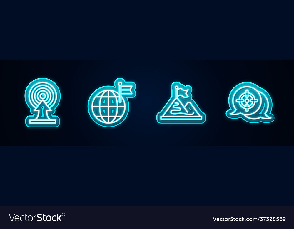 Set line target with arrow planet flag mountains