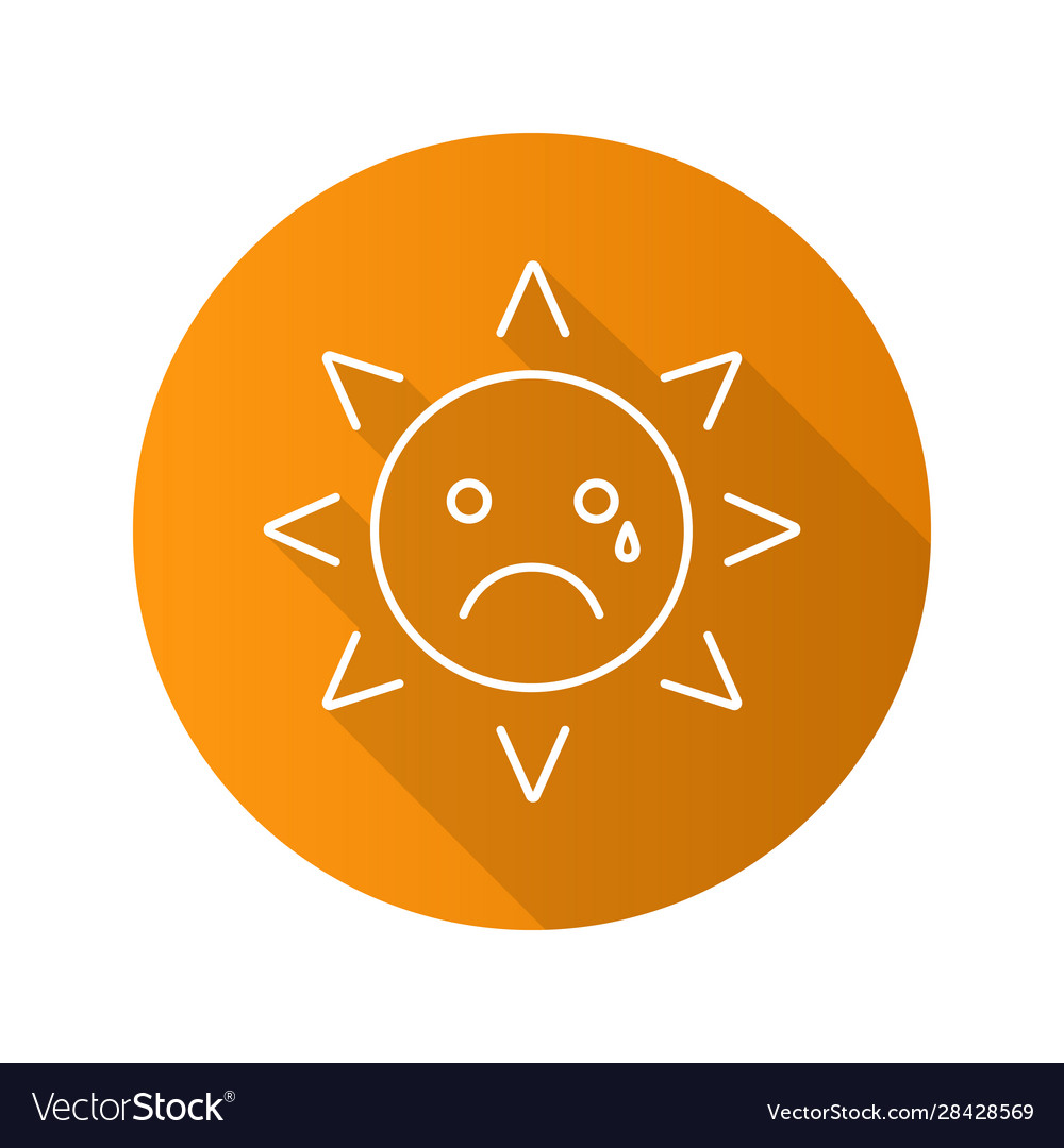 Teary sun smile flat linear long shadow icon