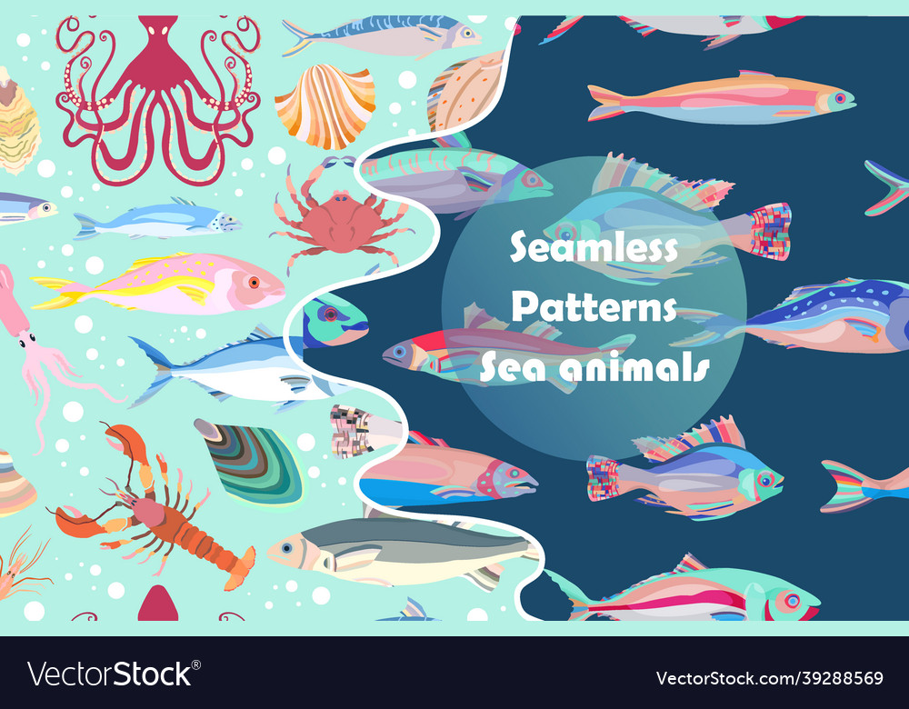 Two seamless pattern with multiform sea creatures