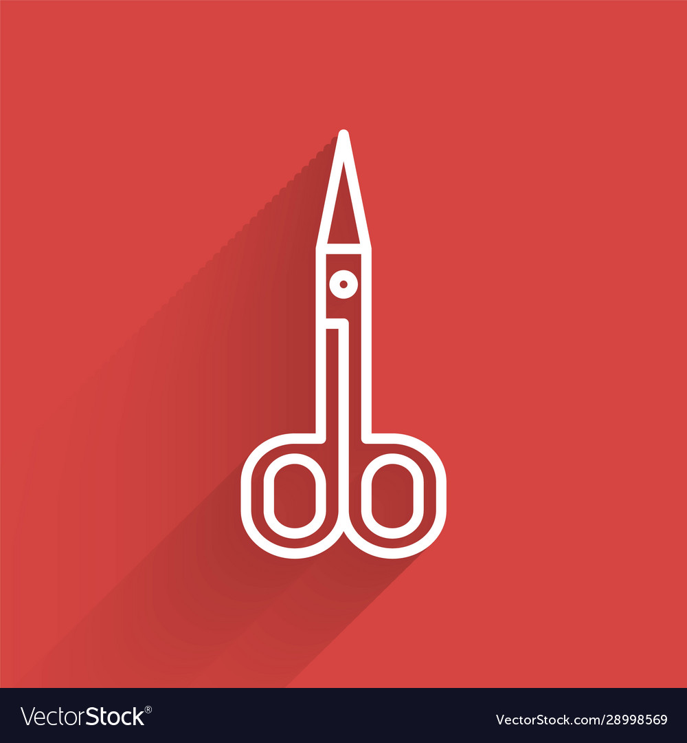White line scissors icon isolated with long shadow