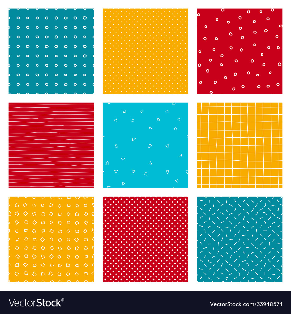 Abstract hand drawn color seamless patterns set