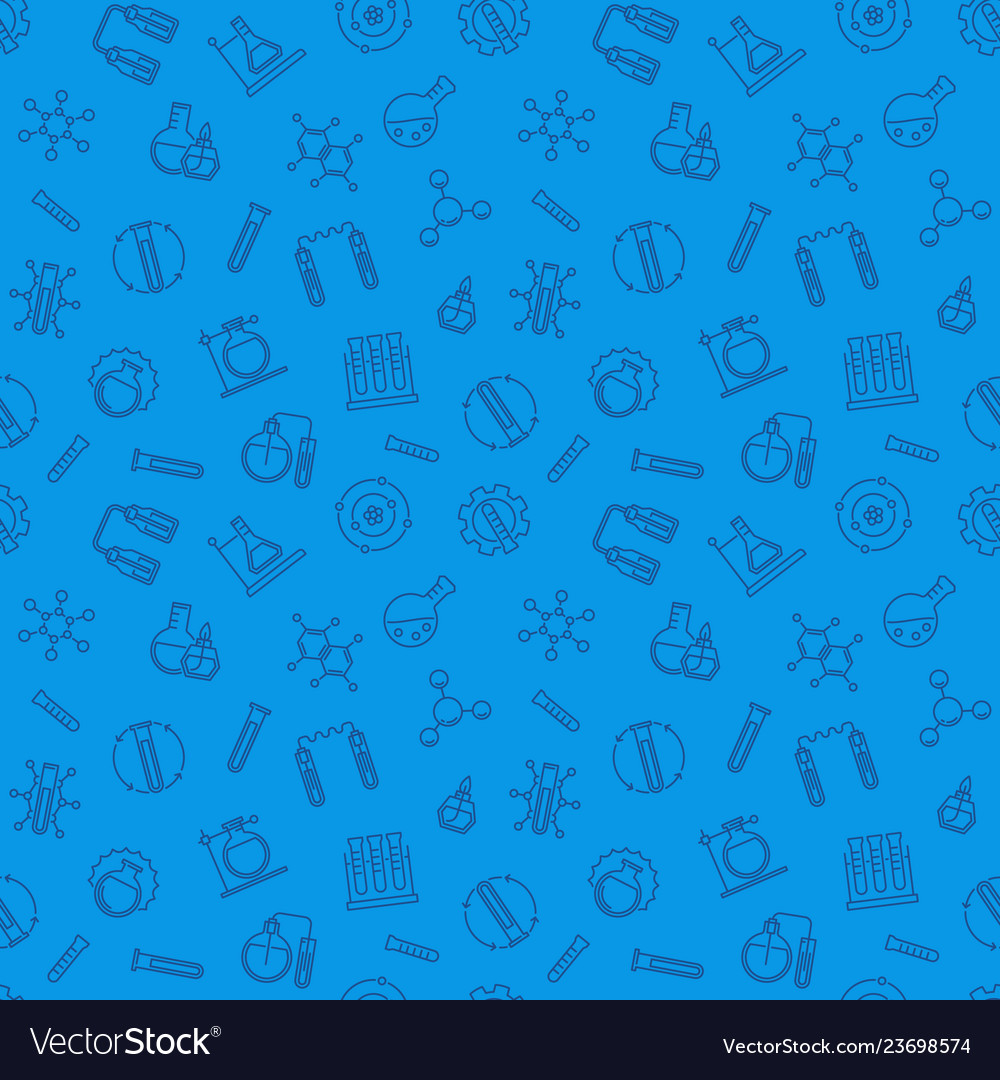 Chemistry blue seamless pattern in outline