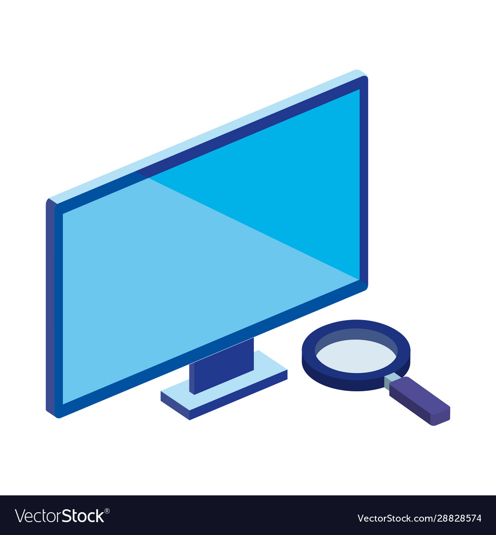 Computer desktop with magnifying glass isolated