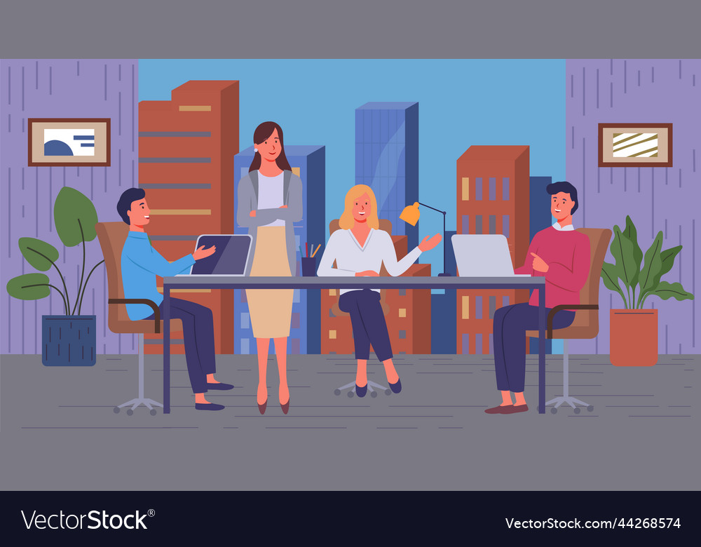 Concept of coworking center with partners sitting Vector Image