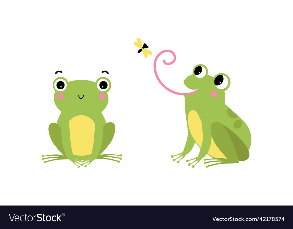 Cute Little Green Baby Frog Sitting And Catching Vector Image