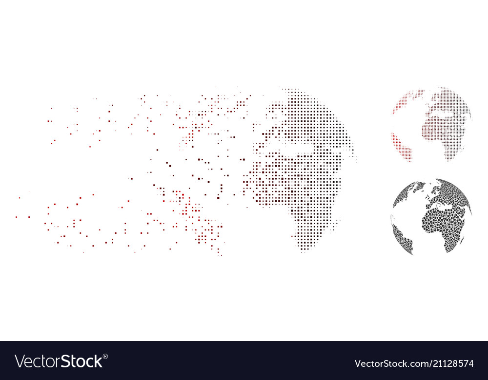 Dissolving pixel halftone dotted abstract globe vector image Dissolving pixel halftone dotted abstract globe