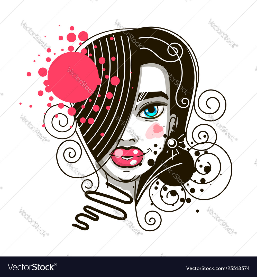 Female beautiful face on white background art vector image Female beautiful face on white background art