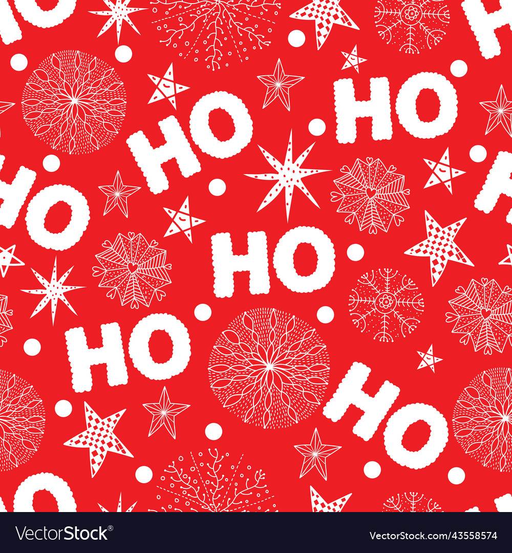 Hohoho red seamless pattern with christmas trees
