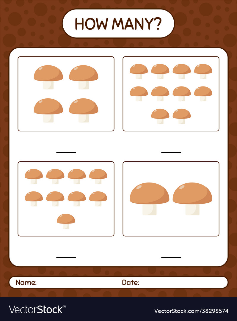 How many counting game with mushroom worksheet Vector Image How many counting game with mushroom worksheet