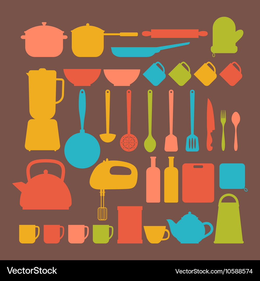 Kitchen appliances cooking tools and kitchenware Vector Image