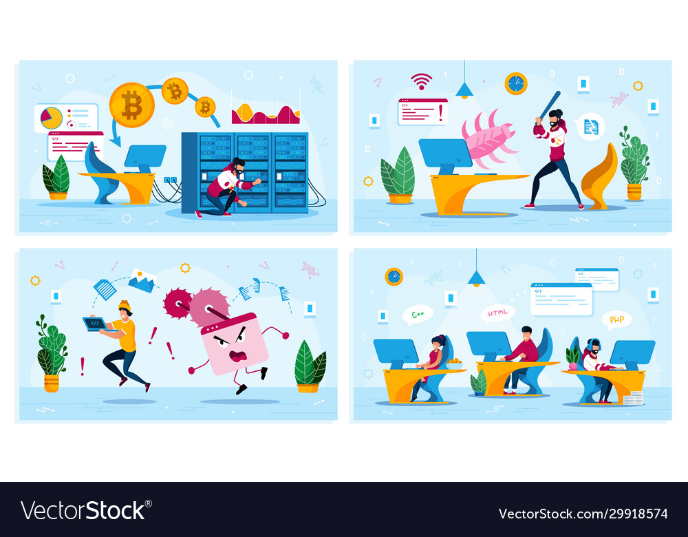 Security threats programmers team concepts vector image Security threats programmers team concepts