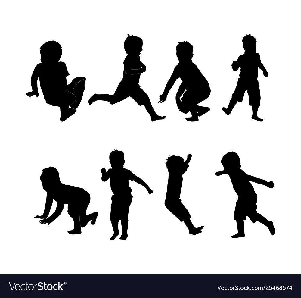 Set black silhouette child on white