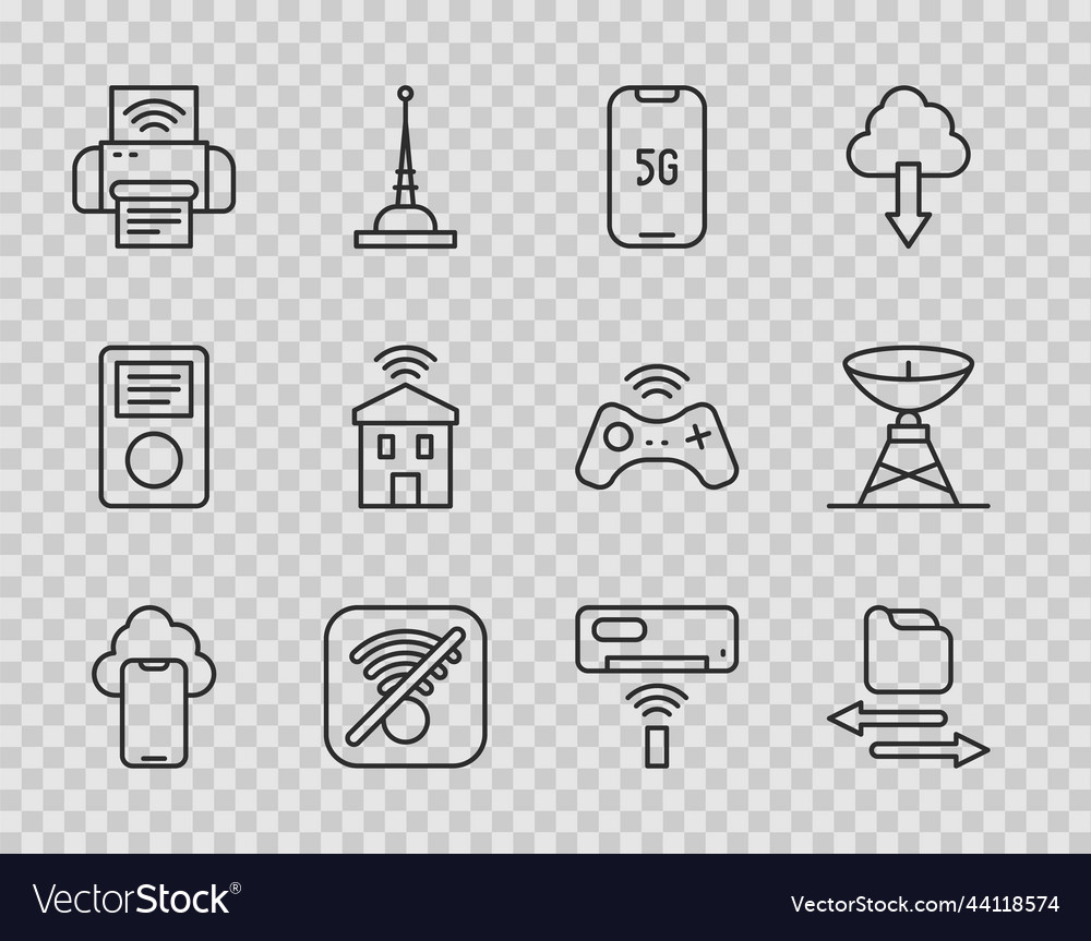 Set line cloud technology data transfer files vector image Set line cloud technology data transfer files