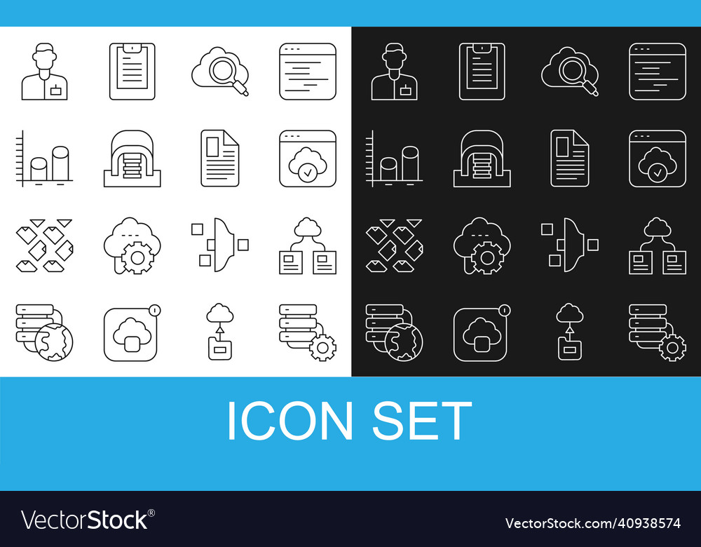 Set line server and gear cloud technology data vector image Set line server and gear cloud technology data