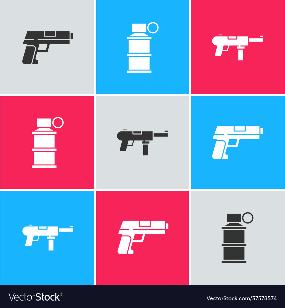 Set pistol or gun hand smoke grenade Royalty Free Vector