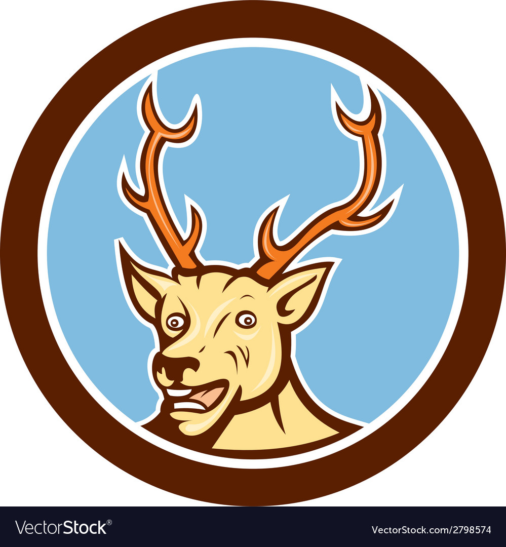 Stag deer happy head circle cartoon Royalty Free Vector