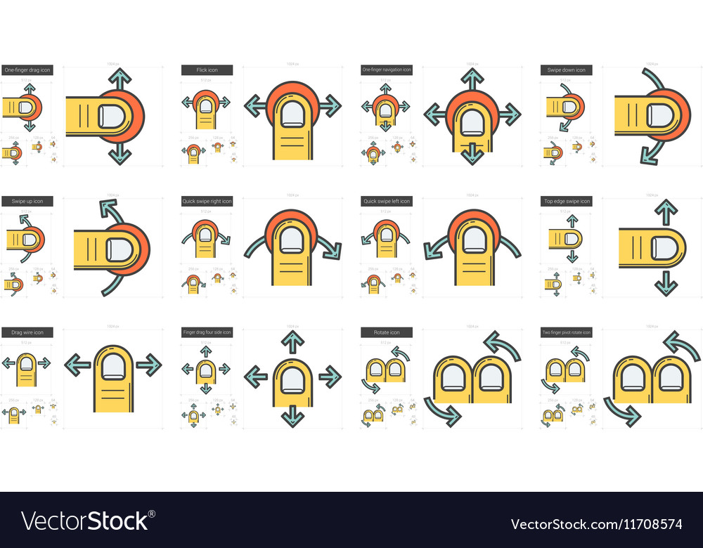 Touch gestures line icon set