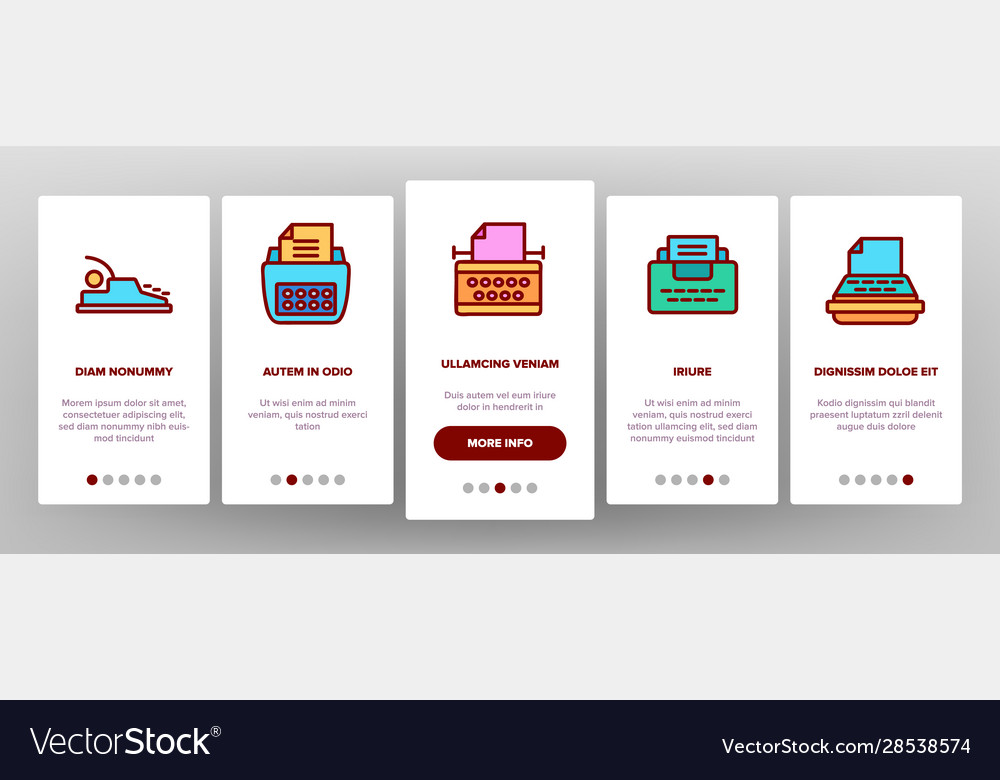 Typewriter onboarding icons set Vector Image Typewriter onboarding icons set