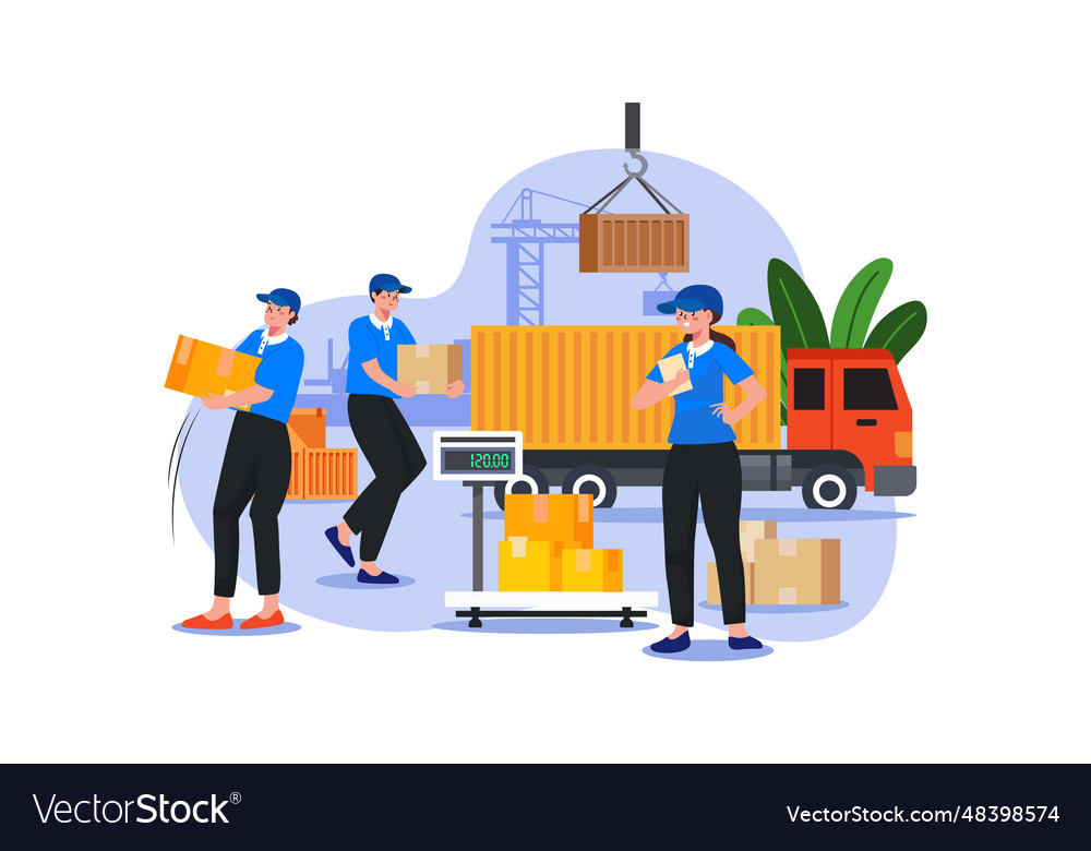 Warehouse worker unloading truck Royalty Free Vector Image