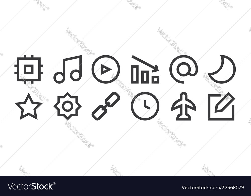 12 set linear user interface icons thin vector image 12 set linear user interface icons thin