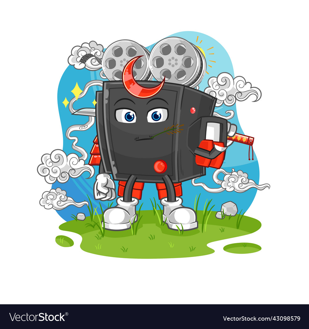 Film camera samurai cartoon mascot