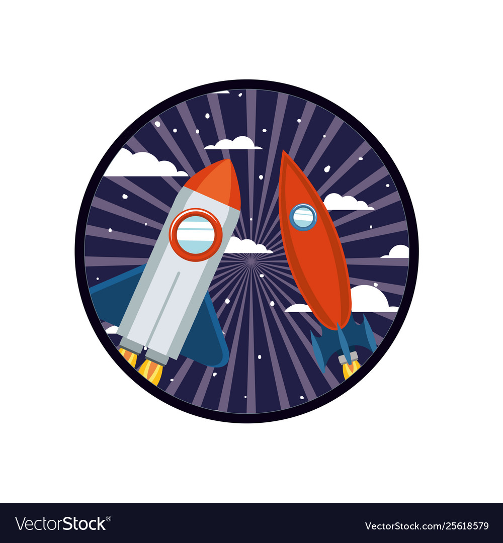Frame with rocket taking off icon