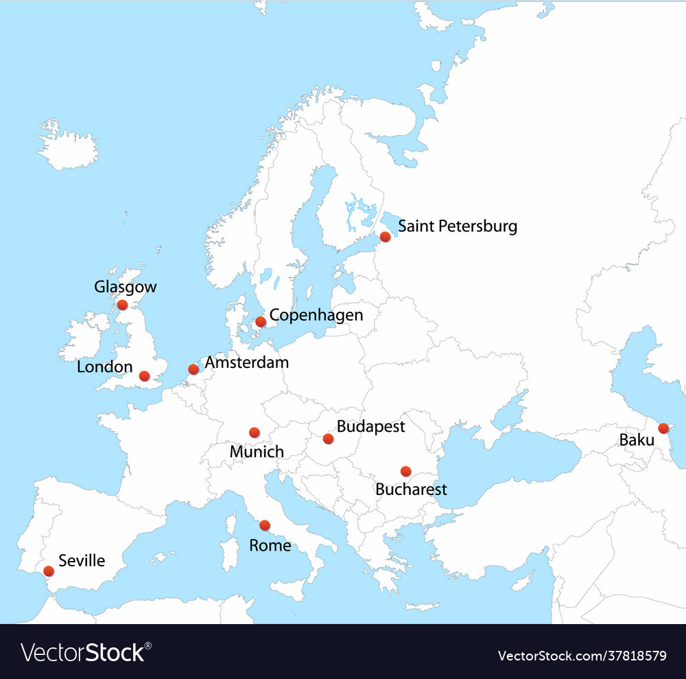 Map europe with european tournament host cities Vector Image