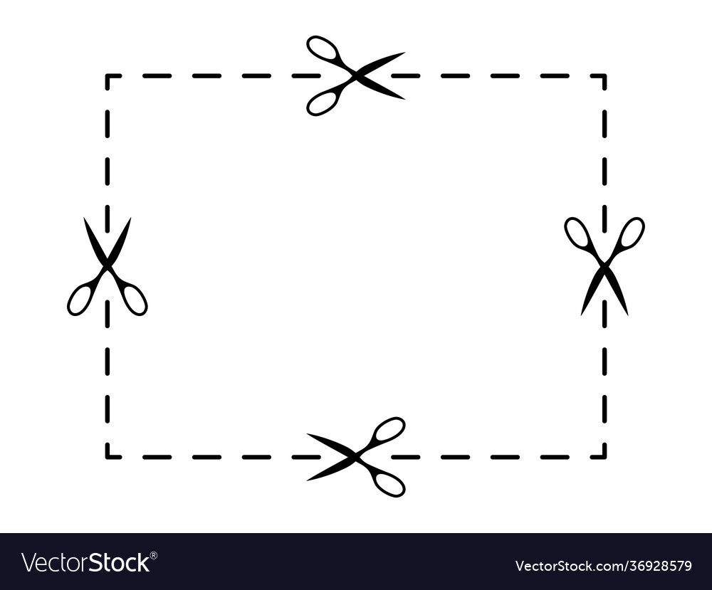 Scissors cut dotted rectangle template black