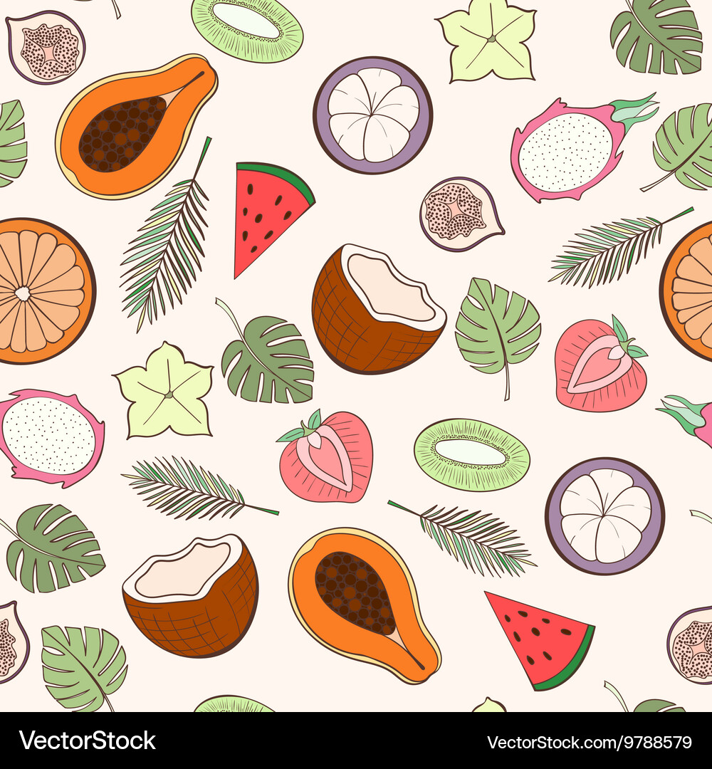 Seamless exotic fruit pattern Royalty Free Vector Image