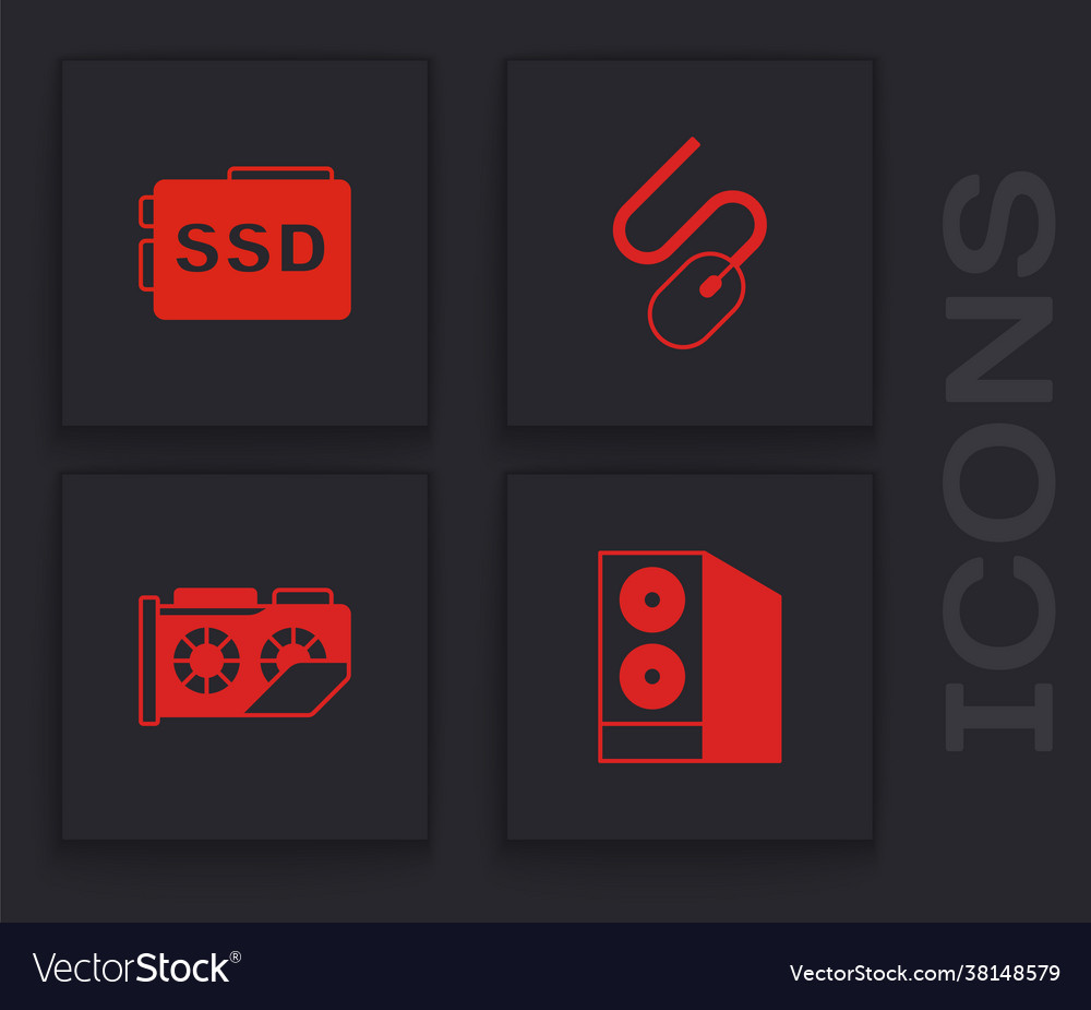 Set case computer ssd card mouse Vector Image Set case computer ssd card mouse