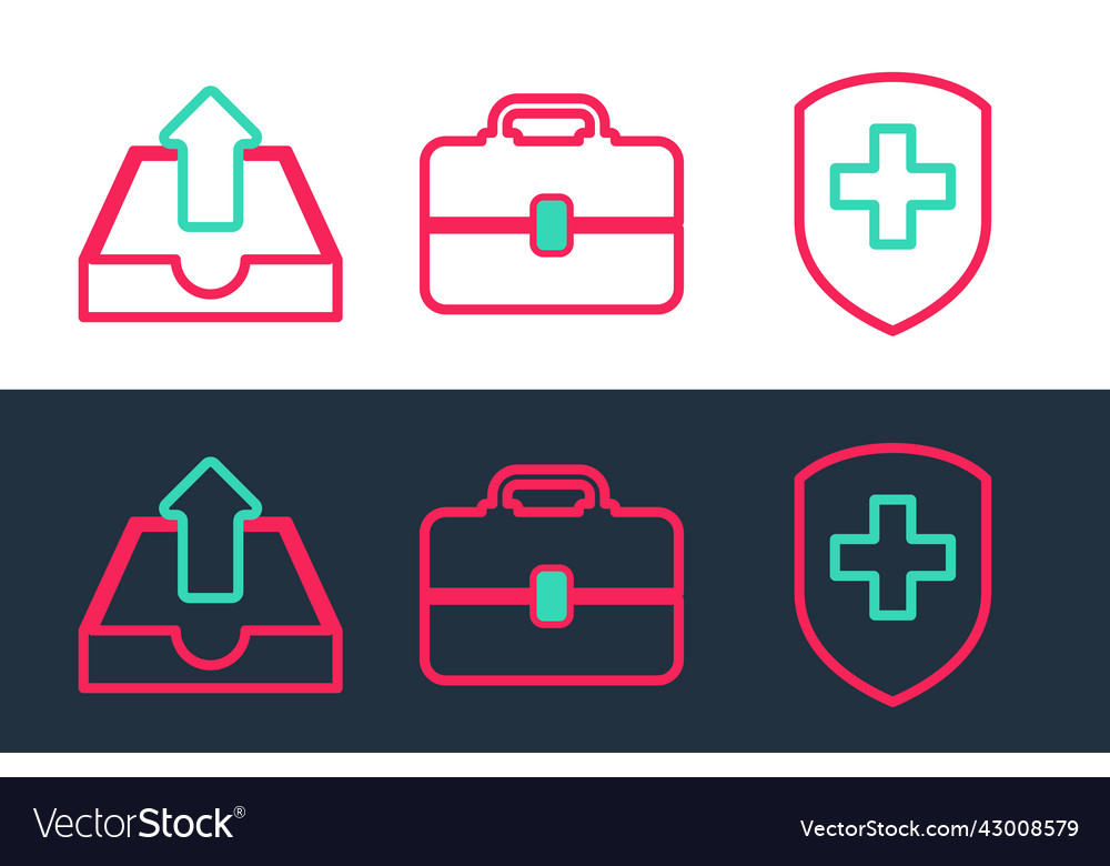 Set line medical shield with cross upload inbox vector image Set line medical shield with cross upload inbox