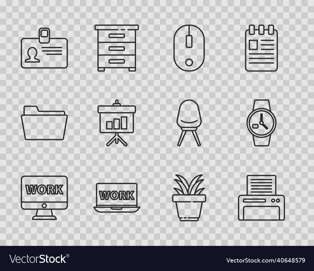 Set line monitor with text work printer computer vector image Set line monitor with text work printer computer