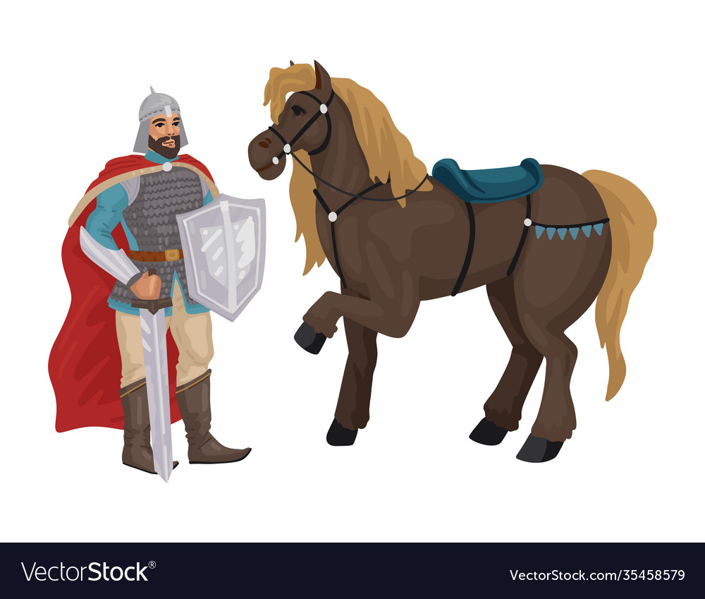 Warrior with horse knight sword medieval