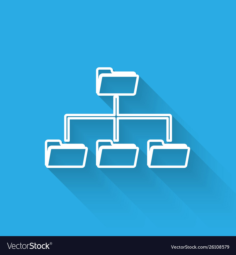 White folder tree line icon isolated with long