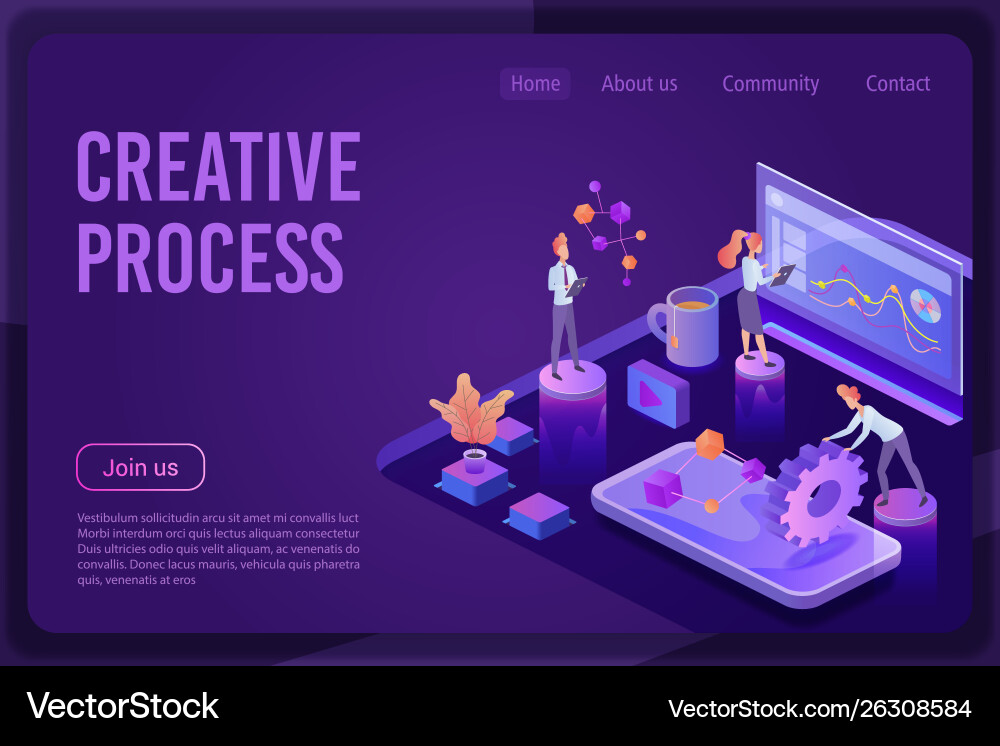 Creative process isometric landing page Royalty Free Vector