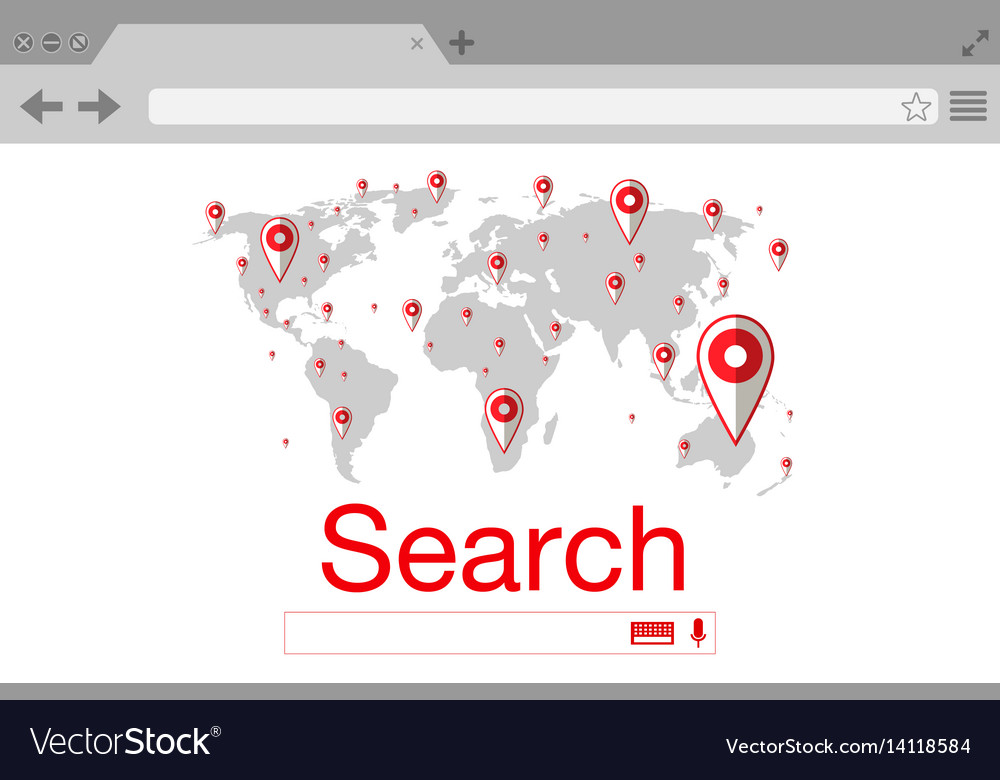 Flat style browser search engine world map