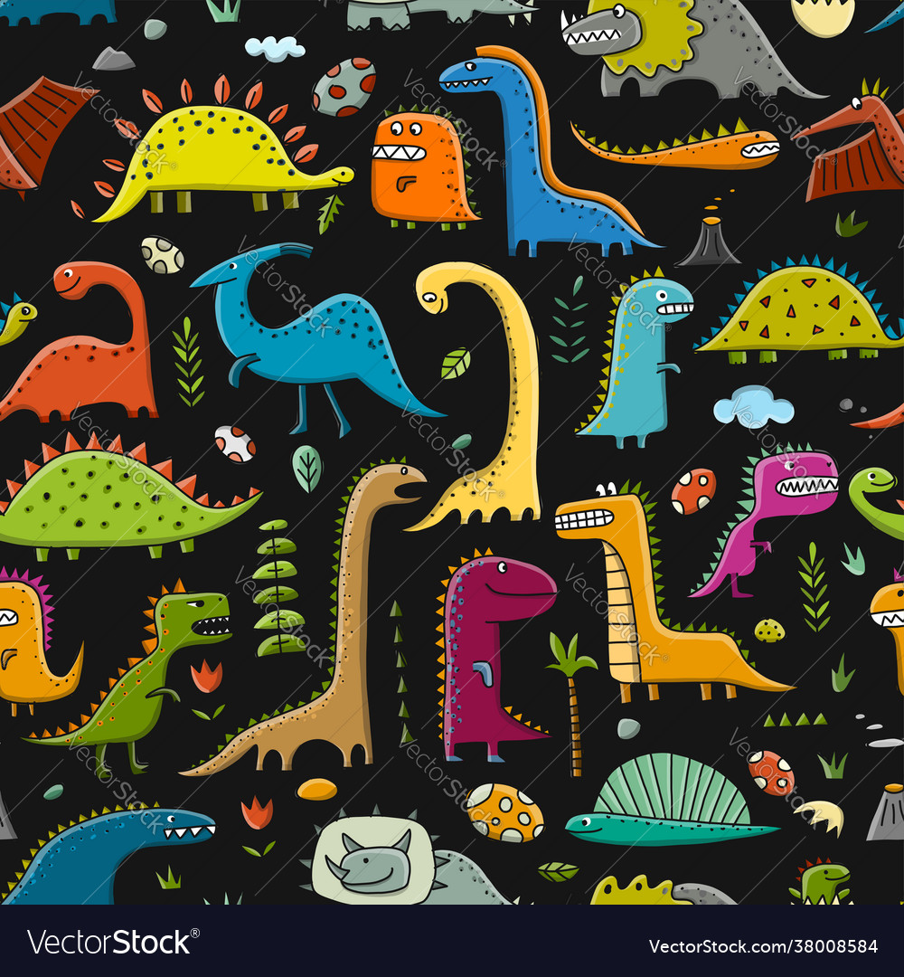 Funny dinosaurs childish style seamless pattern