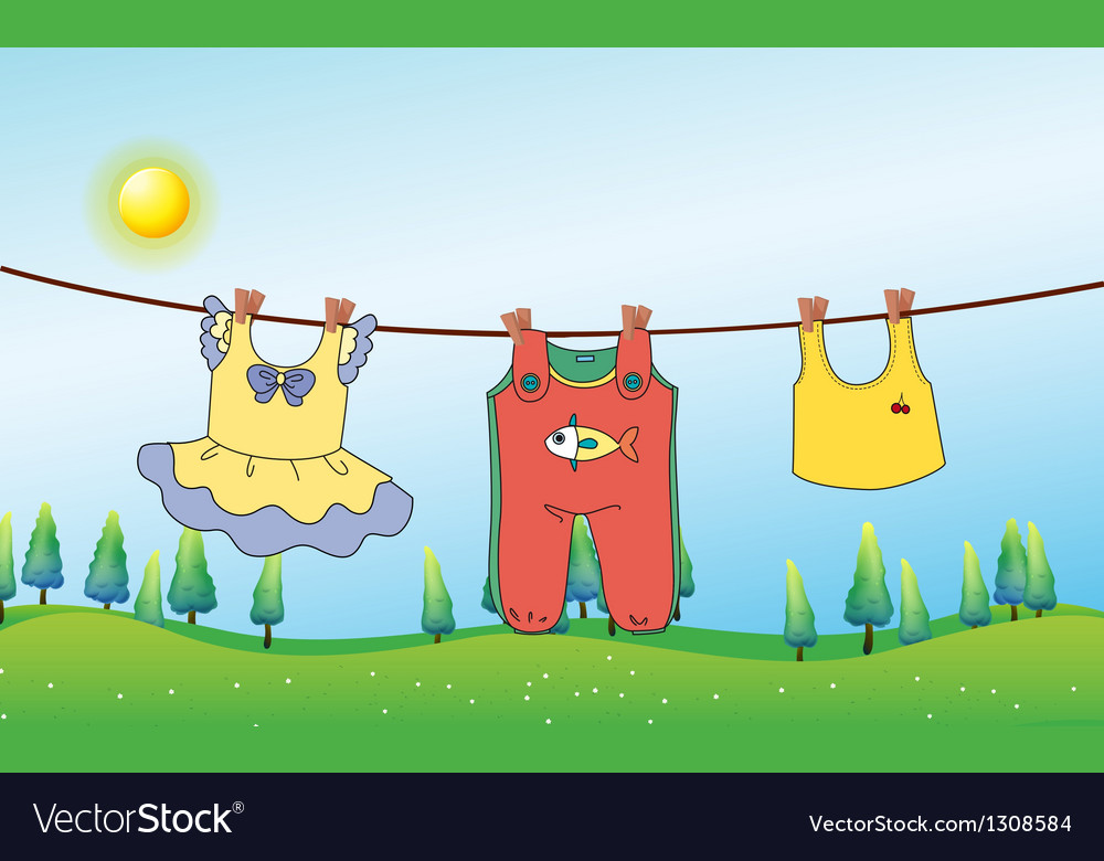 Kids Clothes Hanging Under Sun Royalty Free Vector Image